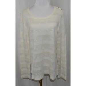 Karl Lagerfeld Paris Cream Ivory Metallic Stripe Crew‎ Sweater Size M